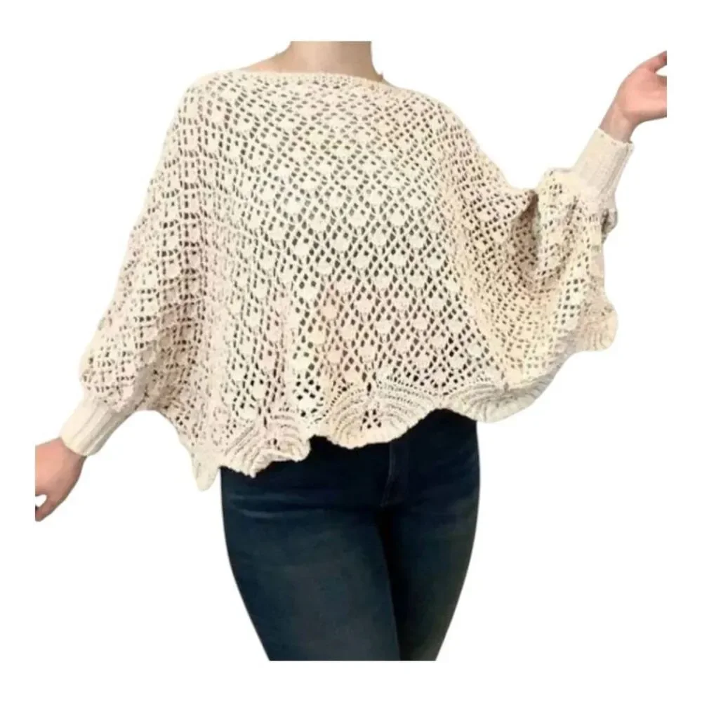 Jessica Simpson Sweater Cream Crochet Doleman Sleeve Womens Size Small